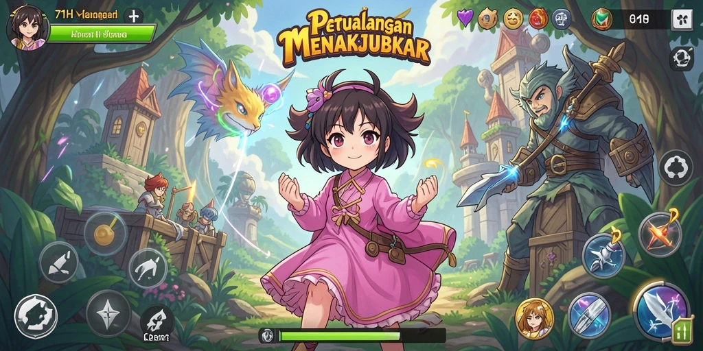 Screenshot utama 71H menampilkan aksi epic karakter anime.
