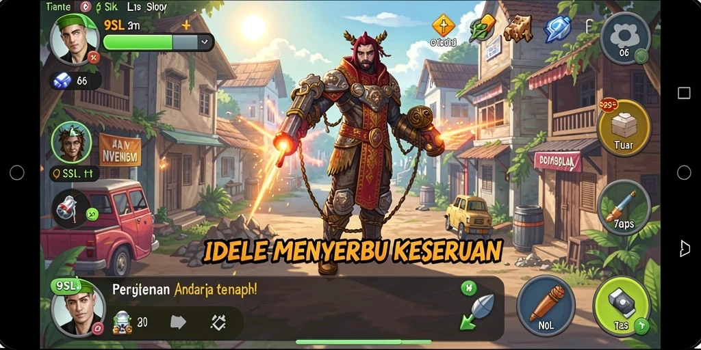 Tangkapan layar <strong>9SL</strong> menampilkan gameplay Idle dengan berbagai upgrade menarik.