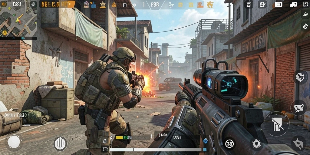 Tangkapan layar gameplay E88 yang menunjukkan aksi menegangkan dalam FPS.