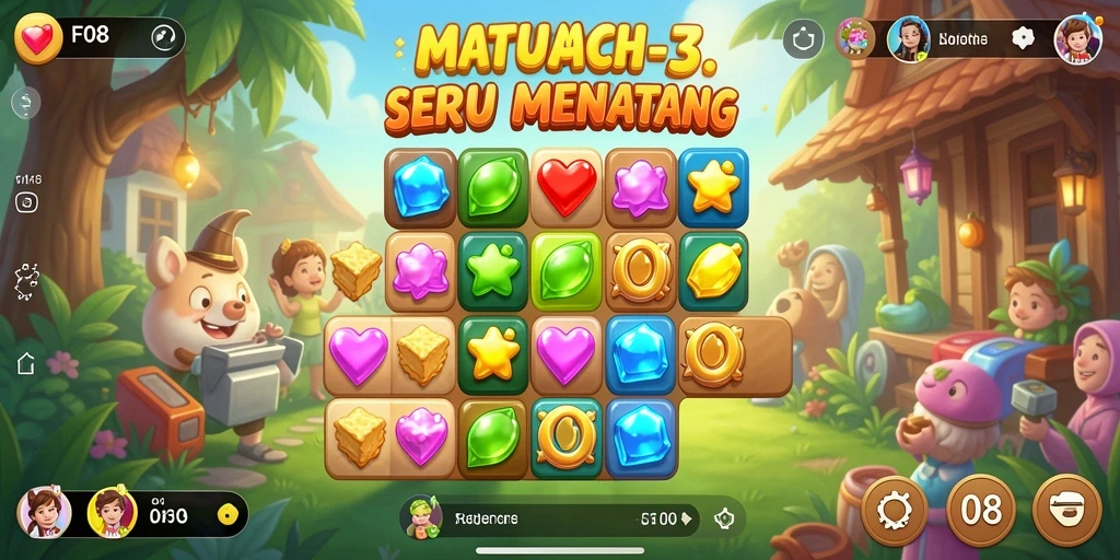 Screenshot utama F08 menampilkan gameplay seru Match-3.
