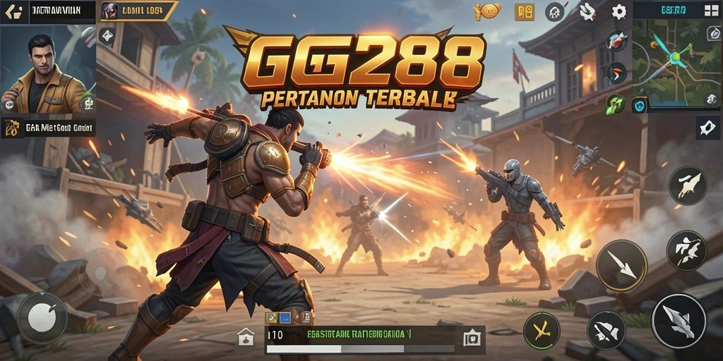 Screenshot dari gameplay intens GG288 dalam mode Battle Royale.
