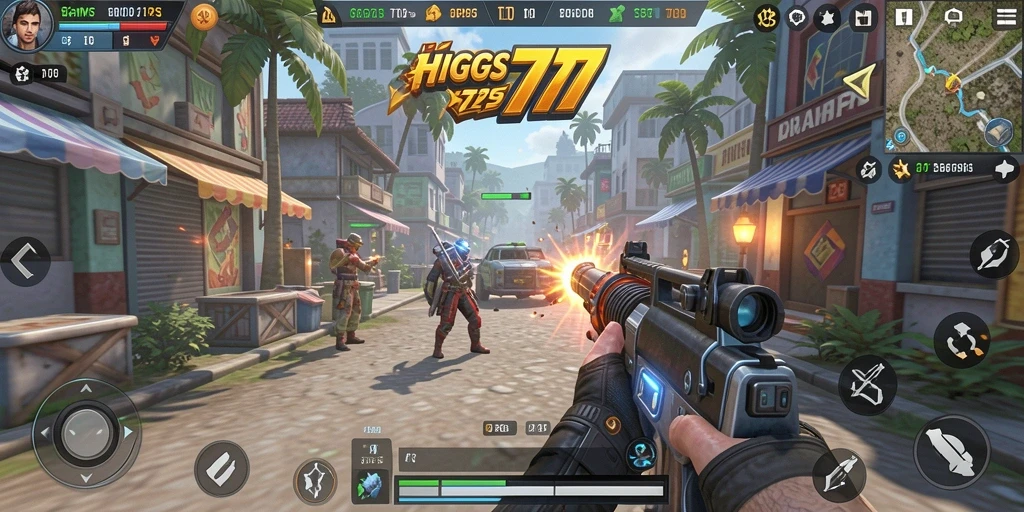 Tampilan gameplay HIGGS777 yang mendebarkan dalam pertempuran TPS.