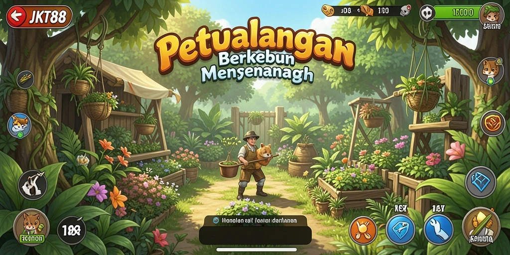 Screenshot utama JKT88 menunjukkan aktivitas berkebun yang seru.