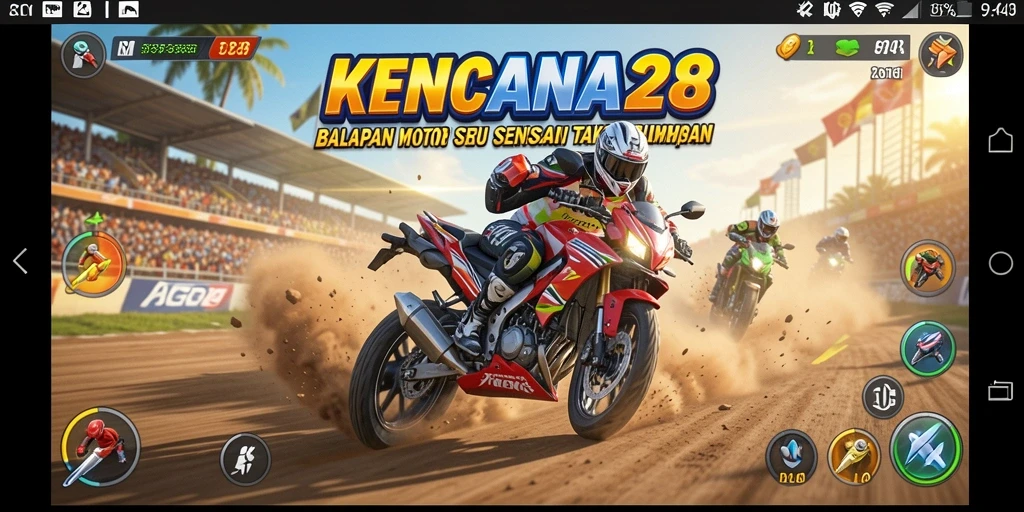 Gameplay seru KENCANA28 dengan balapan motor yang menegangkan.