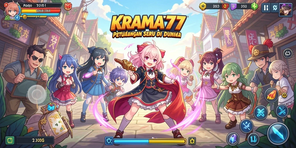 Screenshot menampilkan gameplay seru KRAMAT77 dengan karakter anime favorit.