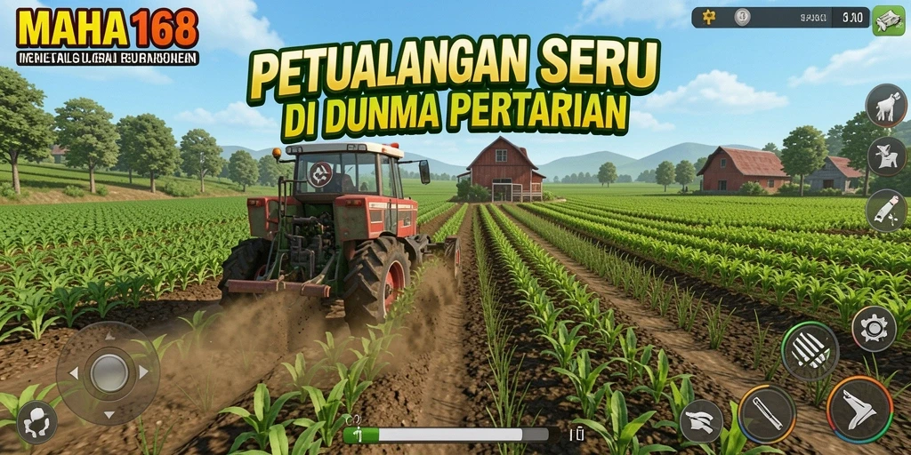 Screenshot utama MAHA168 menampilkan petualangan seru bertani.