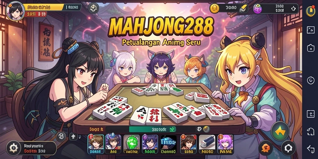 Screenshot gameplay MAHJONG288 menampilkan karakter anime yang penuh warna dan permainan yang dinamis.