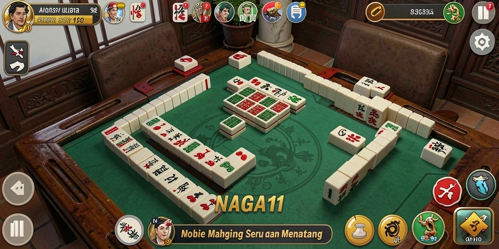 Screenshot gameplay NAGA11 dengan tampilan ubin Mahjong yang menarik.