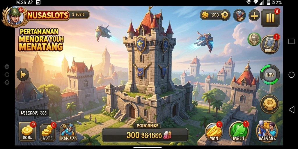 Gameplay menara pertahanan yang intens dan strategis di NUSASLOTS.