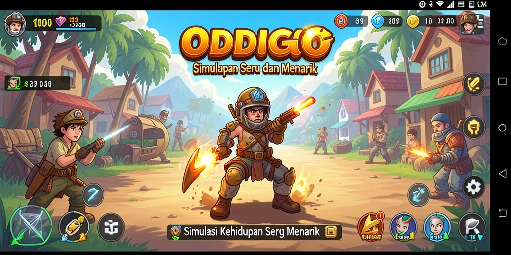 Tampilan gameplay ODDIGO yang menampilkan aktivitas simulasi kehidupan.