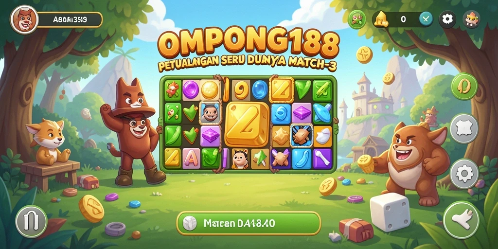 Tangkapan layar OMPONG188 menampilkan keseruan gameplay Match-3.