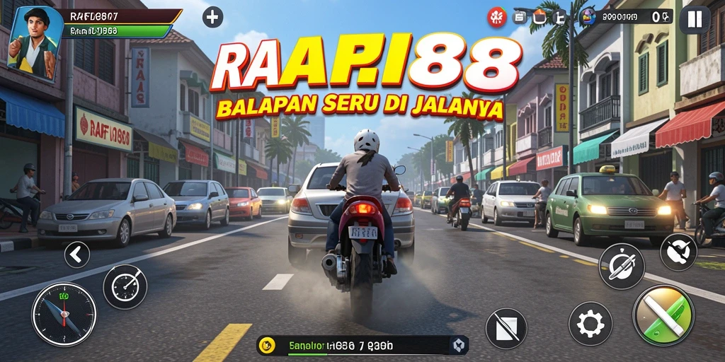 Screenshot menunjukkan aksi balapan seru dalam RAFI88.