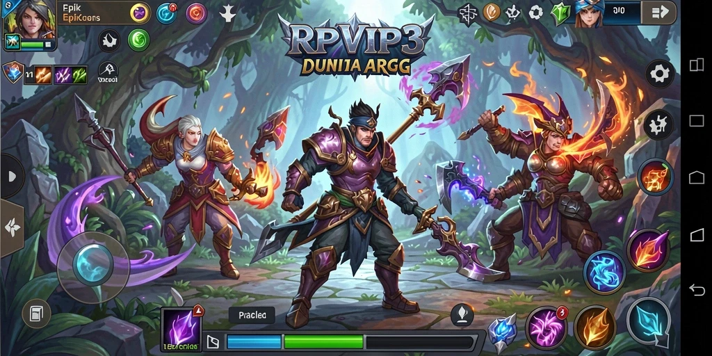 Gameplay seru RPVIP3 dengan karakter dan monster fantastis.