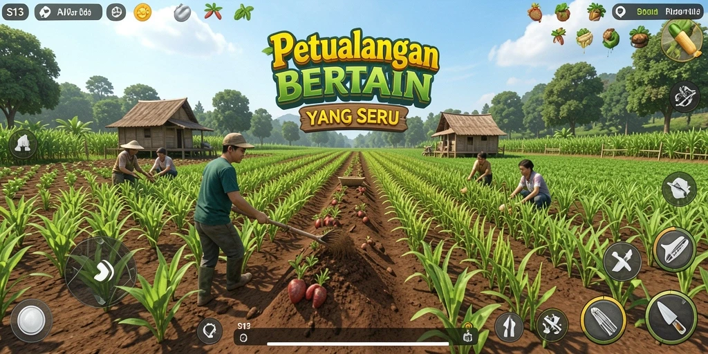 Tampilan gameplay S13 menunjukkan aktivitas bertani yang seru dan interaktif.