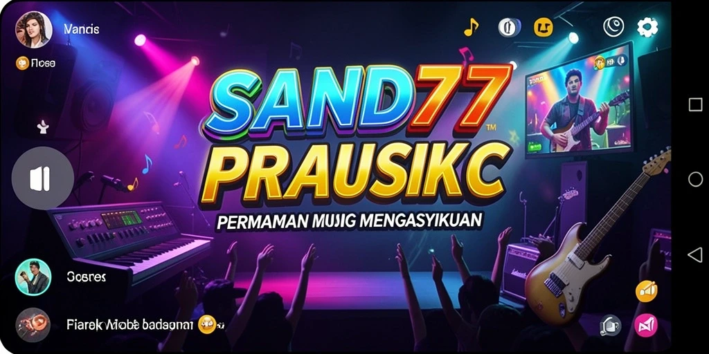 Screenshot utama SAND77 menampilkan interaksi seru gameplay musik.