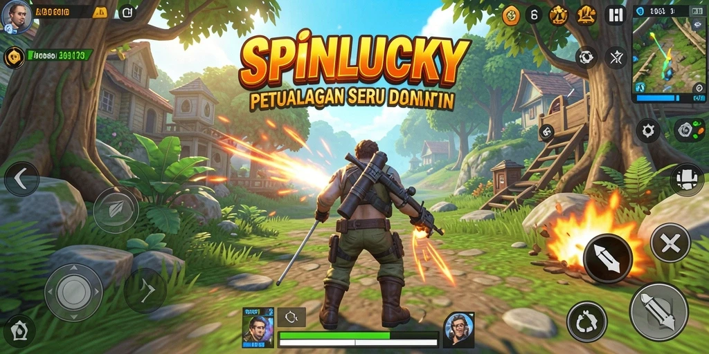 Gameplay SPINLUCKY menampilkan aksi menegangkan dalam pertempuran TPS.