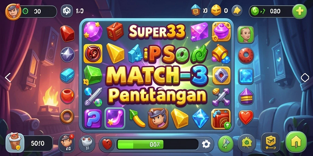 Tampilan screenshot <strong>SUPER33</strong> menunjukkan gameplay Match-3 yang seru.
